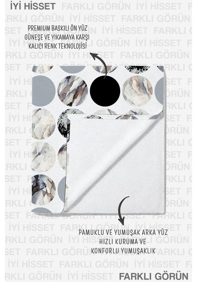 Modern Geometrik Mermer Dokulu Plaj Havlusu - Siyah Gri Minimalist Havuz Deniz Banyo Sahil Örtüsü Kuru İncisi