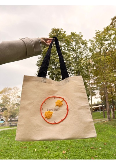 Bolergıashop Fall O'clock Tasarım Canvas Omuz Çantası Bej