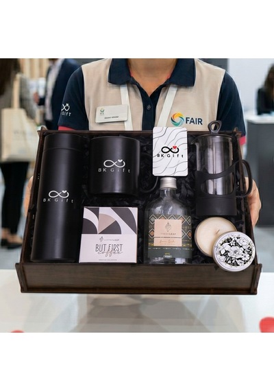 Logonuza Özel 10 Kutu Premium Hediye Seti Ahşap Kutulu Termos, French Press Ve Kahve Seti