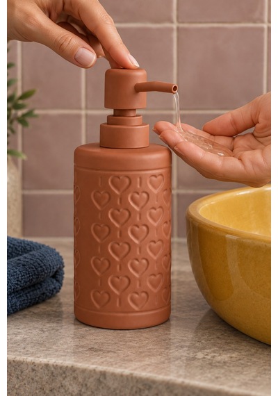 Rosıe Kiremit Kabartma Kalp Desenli Yuvarlak Seramik Sıvı Sabunluk 350 Ml Karışık