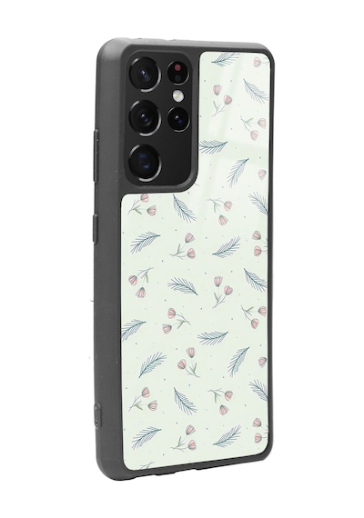 Samsung Uyumlu S-21 Ultra Yeşil Yapraklı Tasarımlı Glossy Telefon Kılıfı Çok Renkli