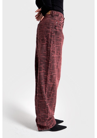 Itsbasic Kadın Bordo 4w5-151 Skater Fit Özel Kumaş Tasarım Denim Jean