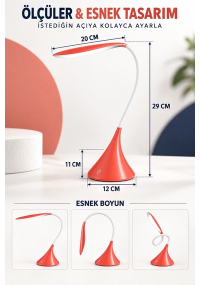 Dokunmatik Led Masa Lambası Dimmerli Esnek Akrobatik Kitap Okuma Ders Çalışma Pilli & Usb Kablolu Kullanım Pembe
