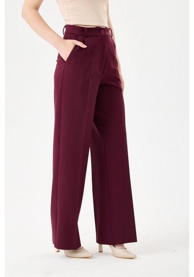 Velnara Moda Klasik Tek Düğme Ceket & Cepli Boru Paça Pantolon - Kadın Takım Elbise Koyu Mürdüm- Velnara Tasarımı Bordo Mürdüm - 918589140 Bordo Mürdüm