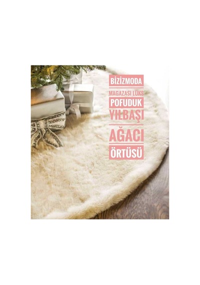 Yılbaşı Çam Ağacı Örtüsü 150 Cm Krem Yuvarlak Pofuduk Lüks