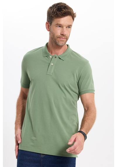 Tudors Erkek Slim Fit Dar Kesim Premium Seri %100 Pamuk Yumuşak Dokulu Merserize Yeşil Polo Yaka Tişört-50941