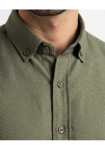 Özeniş Erkek Cepsiz Pamuklu Uzun Kollu Oxford Slim Fit Gömlek Siyah
