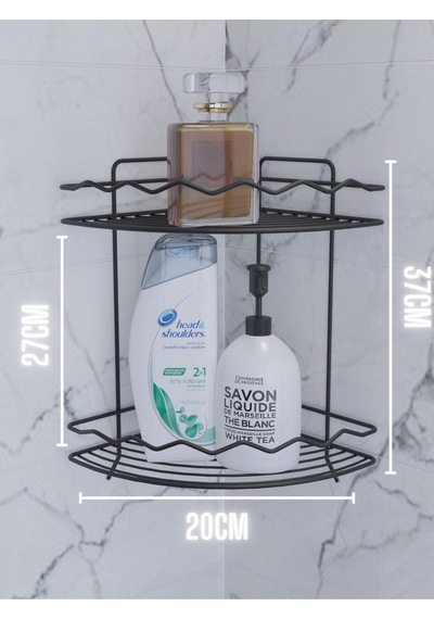 Suntel Ayaklı Dalga Desen İki Katlı Banyo Rafı Siyah