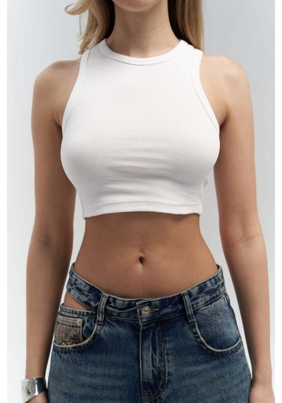 Mai Collection Mai Studios Co. Fleur Fitilli Halter Yaka Beyaz Crop Beyaz