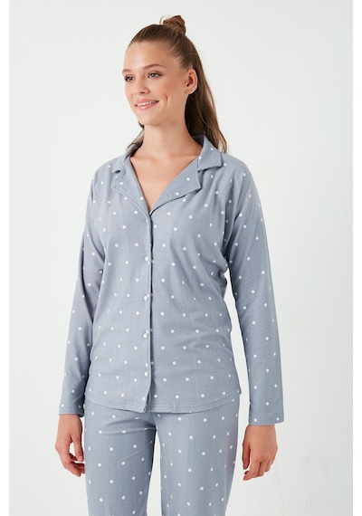 Lela Streç Standart Fit Düğmeli Bayan Pijama Takımı 60956601 Gri