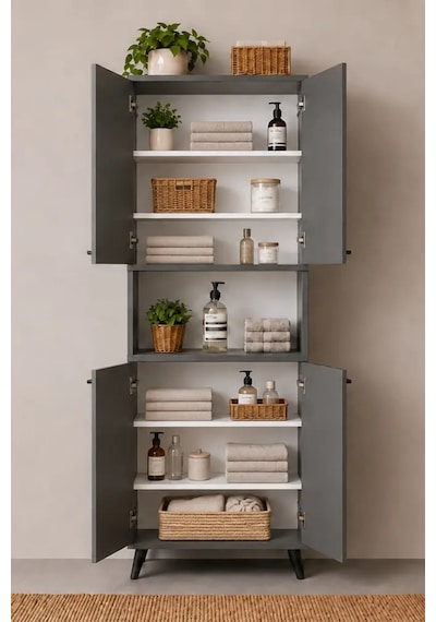 Reyo Enda Home Listra 4 Kapaklı Çok Amaçlı Dolap 170,8 Cm, Raflı, Ayaklı Depolama Dolabı - Antrasit Reyo Enda Home Listra 4 Kapaklı Çok Amaçlı Dolap 170,8 Cm, Raflı, Ayaklı Depolama Dolabı - Antrasit