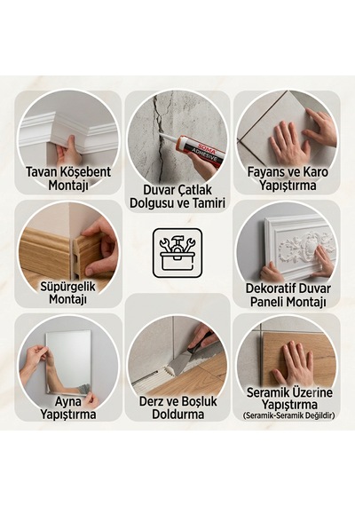 Akrilik Montaj Yapıştırıcısı Sıvı Çivi Hızlı Yapıştırıcı - Solvent İçermez Boyanabilir 1
