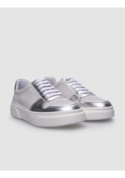 %100 Hakiki Deri Beyaz - Gri Kadın Sneaker Beyaz