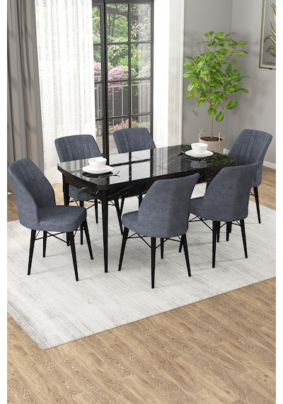 Arel Siyah Mermer 80x132 Açılabilir Mdf Masa Yemek Odası Takımı, Mutfak Takımı 6 Adet Sandalye Siyah Mermer - 6 Füme - Siyah Ayak Arel Siyah Mermer 80x132 Açılabilir Mdf Masa Yemek Odası Takımı, Mutfak Takımı 6 Adet Sandalye Siyah Mermer - 6 Füme - Siyah Ayak