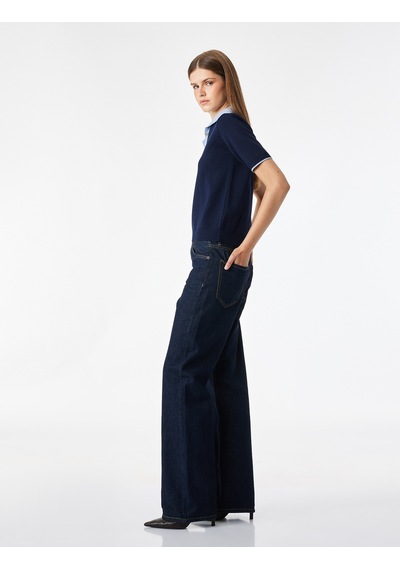 Koton Düğmeli Polo Yaka Detaylı Kısa Kollu Triko Kazak Lacivert 7wak90466ht