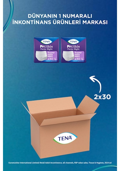 Tena Proskin Gece Emici Külot L 7.5 Damla, 30 Lu 2 Paket 60 Adet