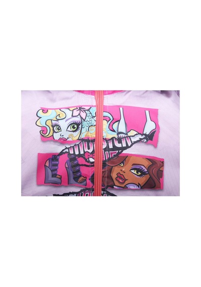 Bebegen Kız Çocuk Pembe Monster Baskılı Cepli Fermuarlı Şişme Mont Çok Renkli