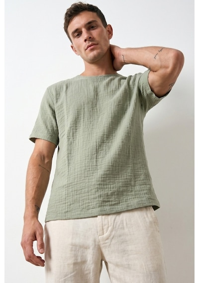 Combattente Exclusive Products Kısa Kol Oversize Müslin Erkek Tshirt - 2026 Erkek Tişört Kreasyonu Çağla Yeşili