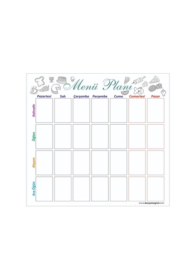 Hafalık Menü Magnet Planlayıcı Mıknatıslı Yazı Tahtası + 2 Kalem