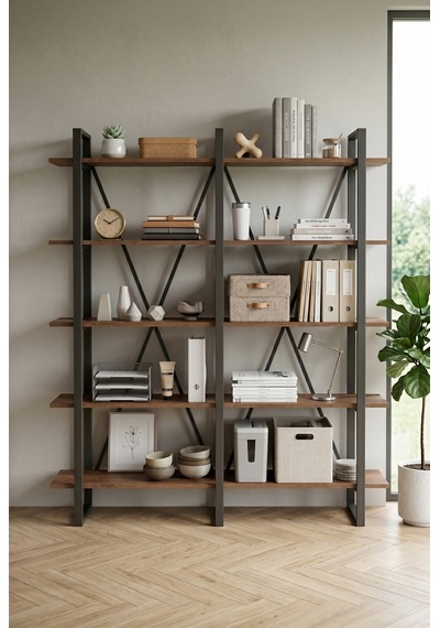 Robinhome Robin Home Vivaldi E Ofis Kitaplık 5 Raflı Metal Ayaklı Barok