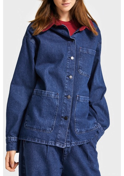 it's basic Kadın Koyu Mavi Renk 1w5-149 Oversize Yaka Detaylı Bol Kesim Özel Tasarım Denim Ceket