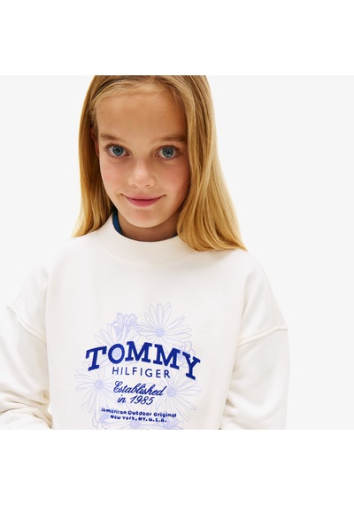 Tommy Hilfiger Flock Flower Crew Neck Çocuk Beyaz Sweatshirt Kg0kg08992 Beyaz