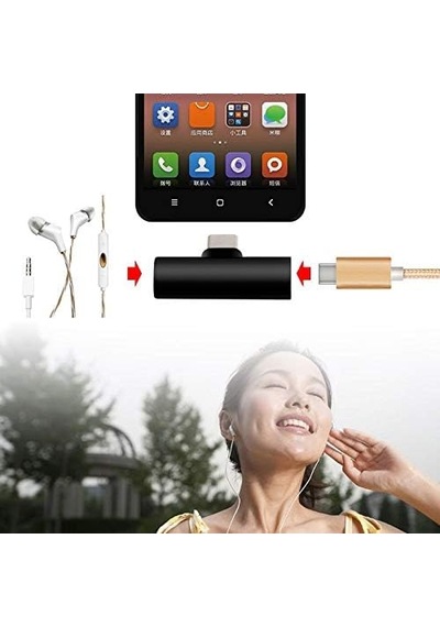 Cdg-cnv79 Type C + 3.5mm Stereo Dönüştürücü Çoklayıcı Siyah Adaptör
