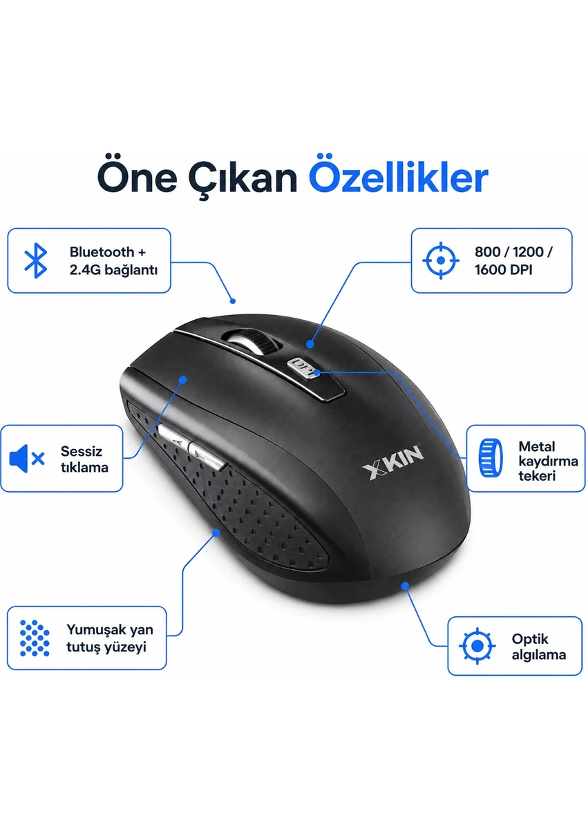 Xkin Xk-m04 Kablosuz Mouse Sessiz Bluetooth 2.4 Ghz 1600 Dpı Siyah Hafif Ergonomik Mouse Xkin Xk-m04 Kablosuz Mouse Sessiz Bluetooth 2.4 Ghz 1600 Dpı Siyah Hafif Ergonomik Mouse