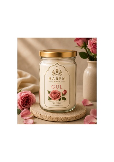 Gül Kokulu El Yapımı Kavanoz Mum 150 Gr Beyaz
