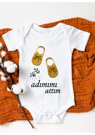 Tuğbababy Baby Ilk Adımımı Attım Baskılı Bebek Body Zıbın Kız Erkek Beyaz