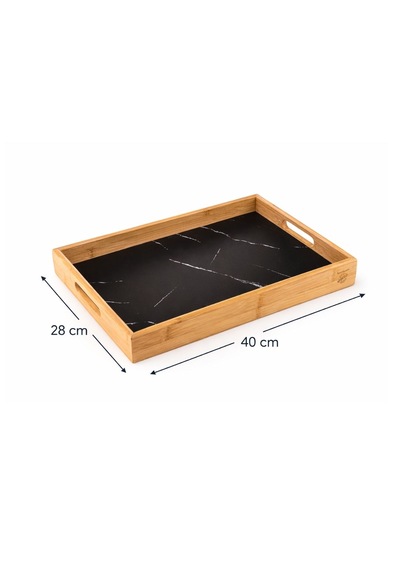 Bambum 3 Lü Ahşap Servis Tepsisi Seti 23x35 28x40 33x45 Koyu Lacivert Mermer Desen Ahşap X Koyulacivert