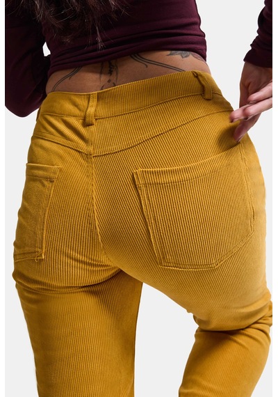 Kadın Hardal Sarı Flare Fit Velvet Kadife Kumaş Pantolon