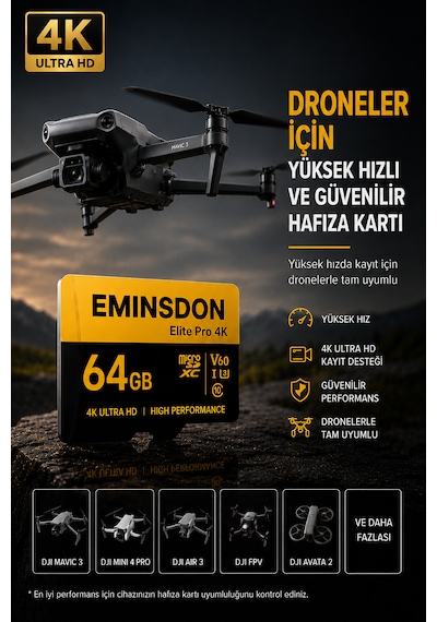 Elite Pro 64gb Hafıza Kartı 4k Drone Araç Aksiyon Telefon Ev Kamerasıyla Uyumlu