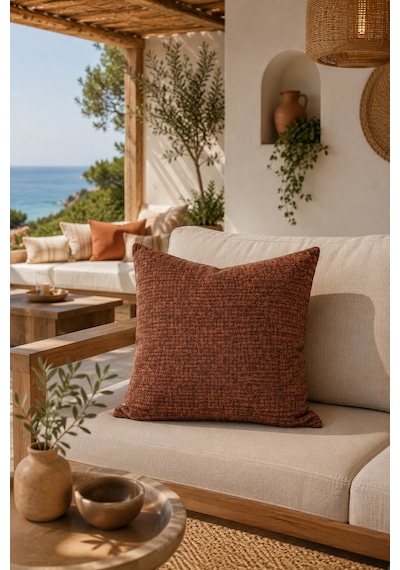 Fuly Consept Texturetone Rust Kiremit Tarçın Dokulu Kumaş Görünümlü Modern Dekoratif Kırlent Kılıfı Çok Renkli