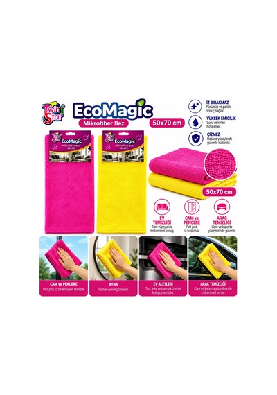 20 Adet Ecomagıc 50x70 Mikrofiber Temizlik Bez Eko Bx40 .