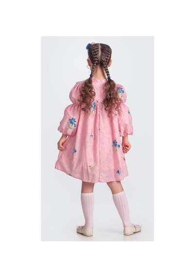 Mnk Baby & Kids Otantik Akdeniz Çiçek Nakışkız Çocuk Müslin Elbise M00706 Pembe
