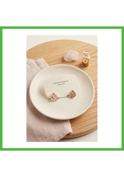Vaveni Pirinç Gold Renk Pembe Stiç Model Çocuk Küpe Arz