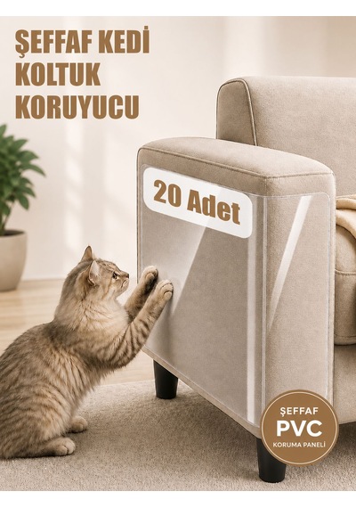 Kedi Koltuk Tırmalama Koruyucu Şeffaf Yapışkanlı Mobilya Tırmalama Önleyici Bandı 20x50 Cm 20 Adet