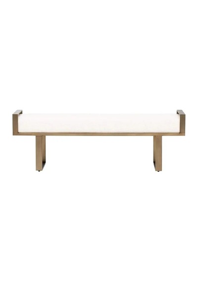 Bello Özel Tasarım, Kolçaklı, Metal Ayaklı, Dekoratif Puf Bench 50x100 Cm Beyaz