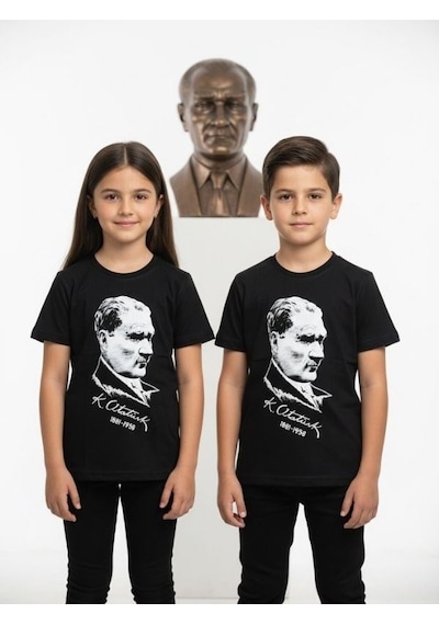 Zekids Çocuk Atatürk Baskılı Yarım Kollu T-shirt-17205 Siyah