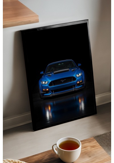 Ford Mustang Shelby Super Snake Siyah Ahşap Çerçeveli Poster, Dekoratif Araba Duvar Tablosu