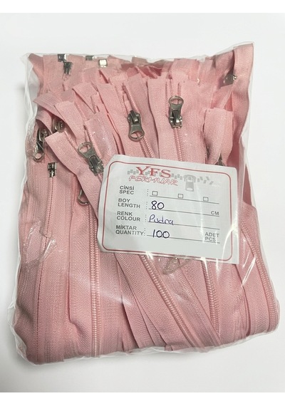 Yfs Fermuar Tip 10 Naylon Dişli Separe Fermuar Pembe 5 Adet 80 Cm