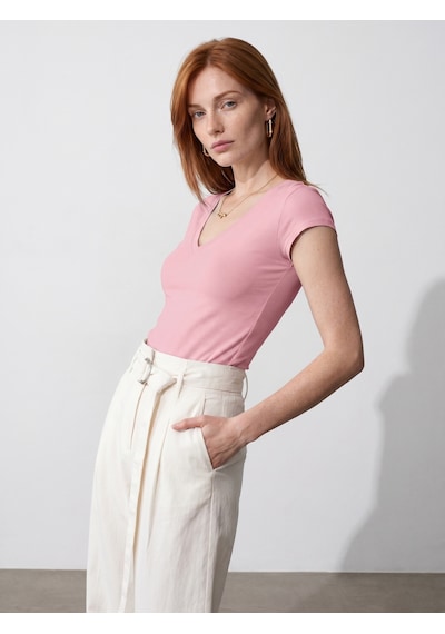 DİLVİN 32799 V Yaka Top-toz Pembe