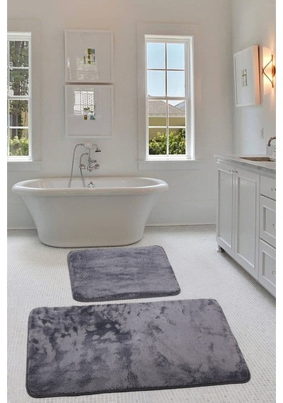 Relax Antrasit Köşeli 60x100 + 50x60 Cm 2'li Pufidik Banyo Paspas Antrasit