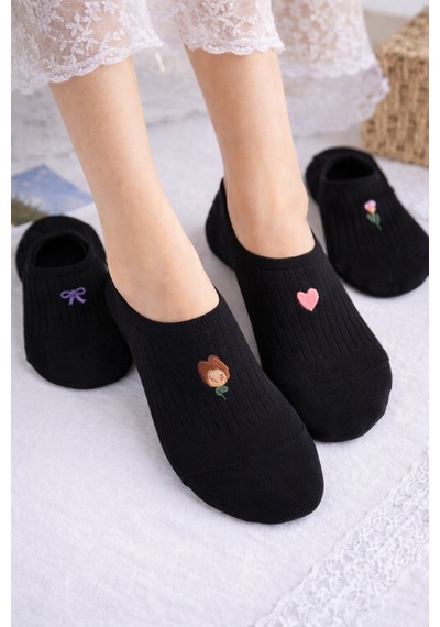 Hitit Socks Kadın 5 Çift Premium Kalite Fiyonk Çiçek Ve Kalp ... Çok Renkli