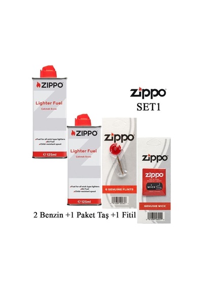Zippo Benzin+1 Paket Taş+ Fitil Seti Çok Renkli