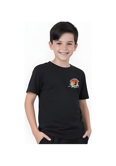 Panios Kids Soccer Baskılı Erkek Çocuk Kısa Kollu Tişört Siyah