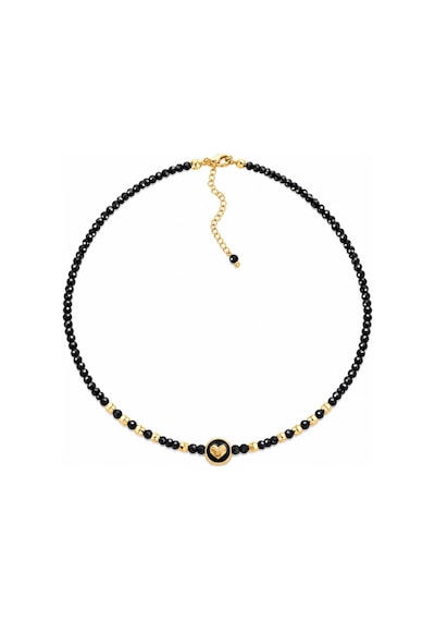 Spinel Taşlı Kalp Detaylı Gold Kolye Siyah