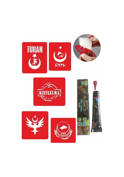 Enhavalı Türkçülük Sembolleri Hint Kınası ile Geçici Dövme Yapma Seti