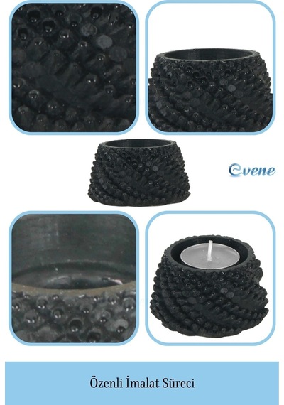 Mumluk Şamdan 3 Adet Tealight Ve İnce Mum Uyumlu Ejderha Yumurtası Model - Siyah